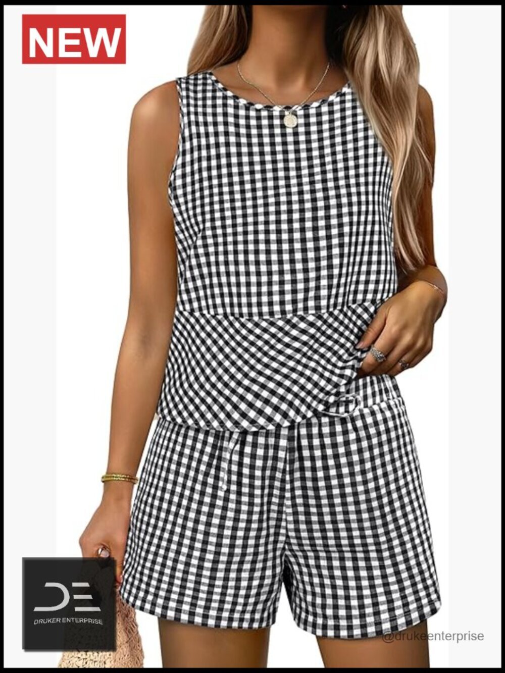 Striped Sleeveless Tank Top and Shorts Lounge Set with Pockets